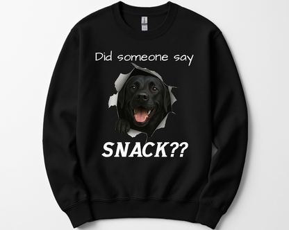 Did Someone Say Snack?? Funny Labrador Retriever Sweatshirt (Black, Chocolate, Fox Red & Yellow Labs)