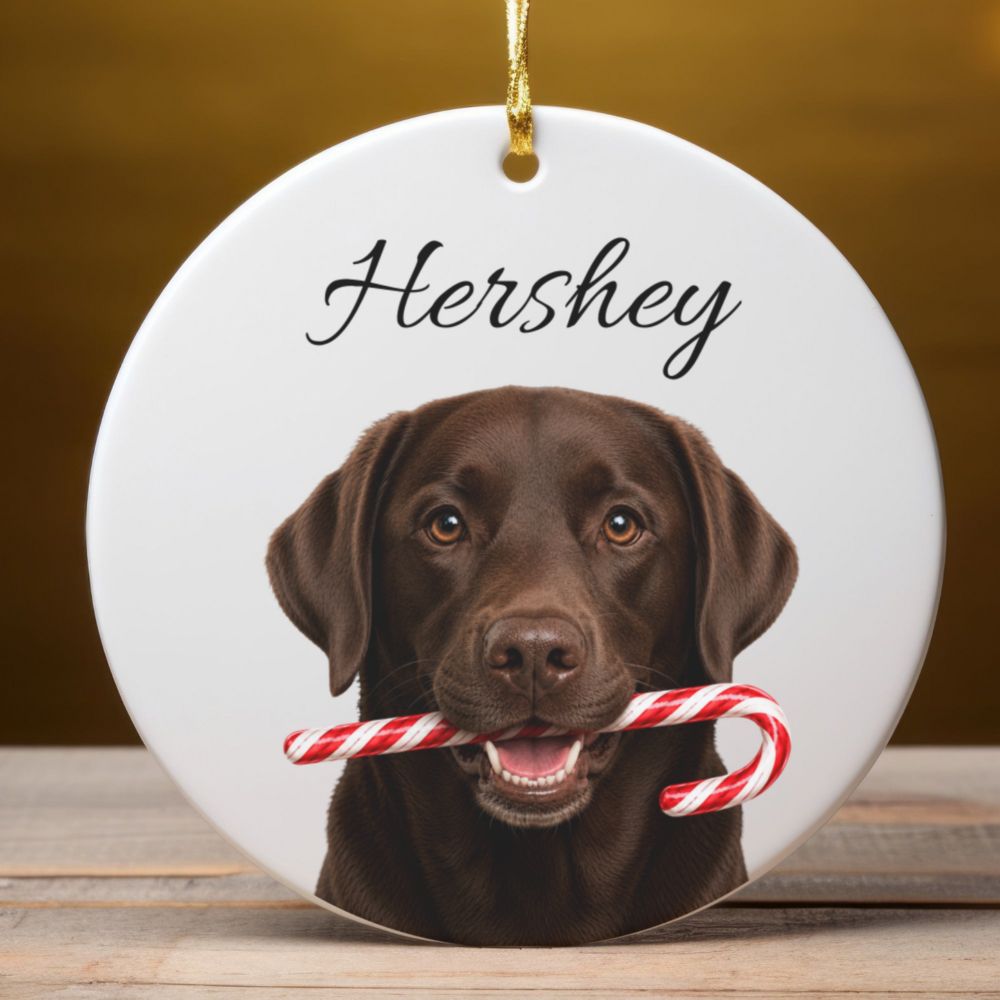 Personalized Chocolate Lab Candy Cane Ornament