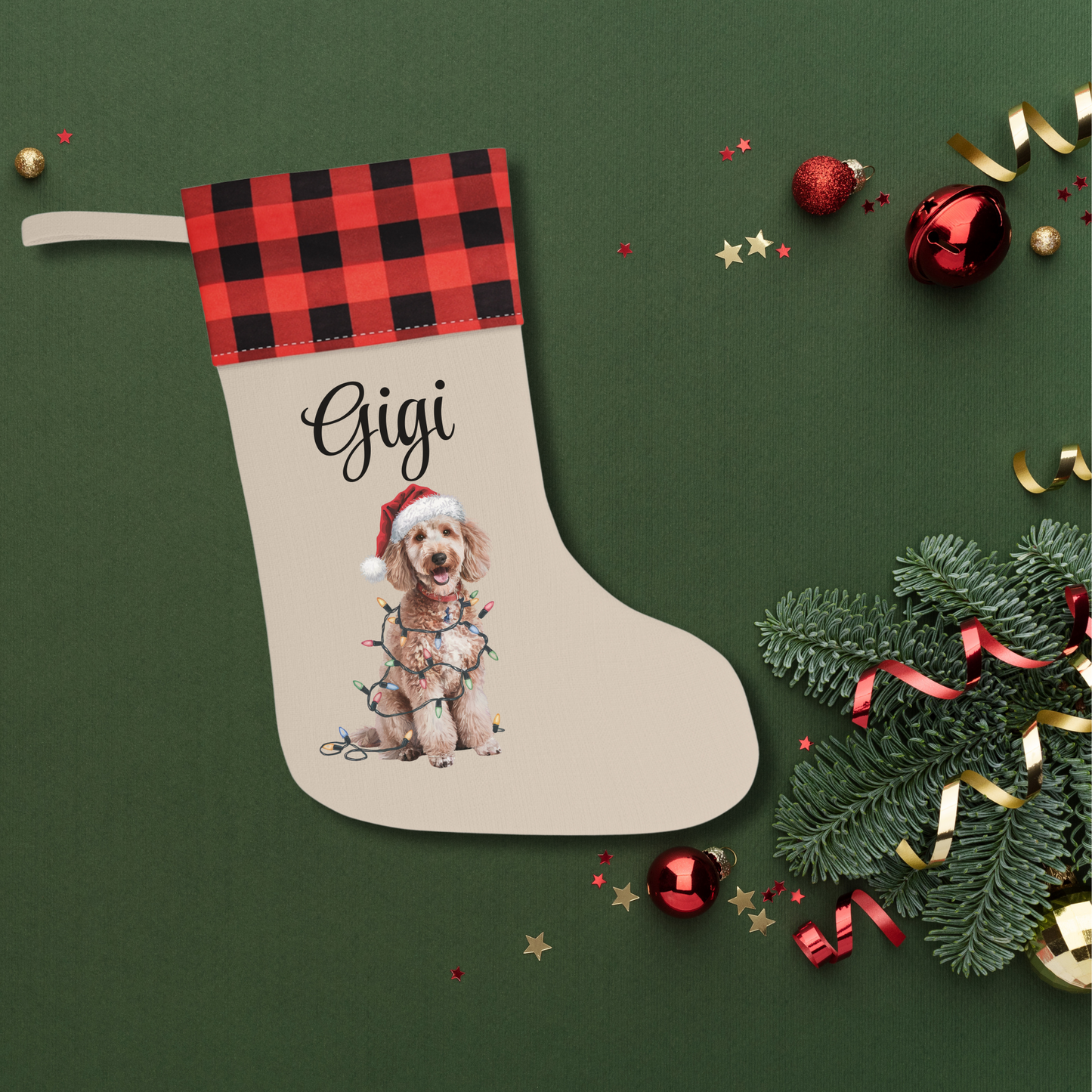 Personalized Poodle Christmas Stocking, Holiday Decor Gift for Pet Lovers