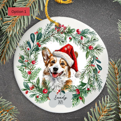 Personalized Corgi Wreath Ornament