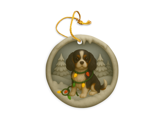 Personalized Tri-Color Cavalier King Charles Spaniel Christmas 3D Clay-Style Dog Keepsake