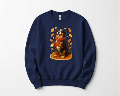 Bernese Mountain Dog Sweatshirt, Cozy Fall Dog Shirt, Cute Dog Sweater, Autumn Dog Lovers Gift, Dog in Leaves, Gift For Dog Moms