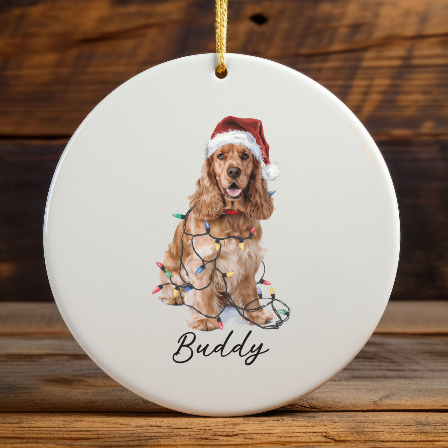 Personalized Cocker Spaniel Christmas Ornament, Custom Dog Ornament, Pet Name Holiday Keepsake