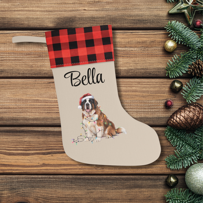 Personalized Saint Bernard Christmas Stocking, Holiday Decor Gift for Pet Lovers