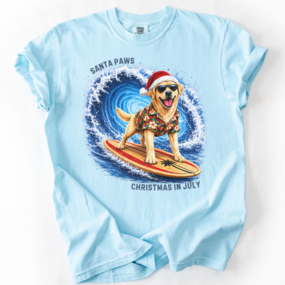 Christmas in July Gift for Yellow Lab Lovers, Santa Paws Beach Shirt