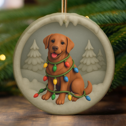Fox Red Lab Christmas Ornament, Personalized Labrador Retriever Puppy with Holiday Lights, Custom Dog Lover Gift, Tree Decoration