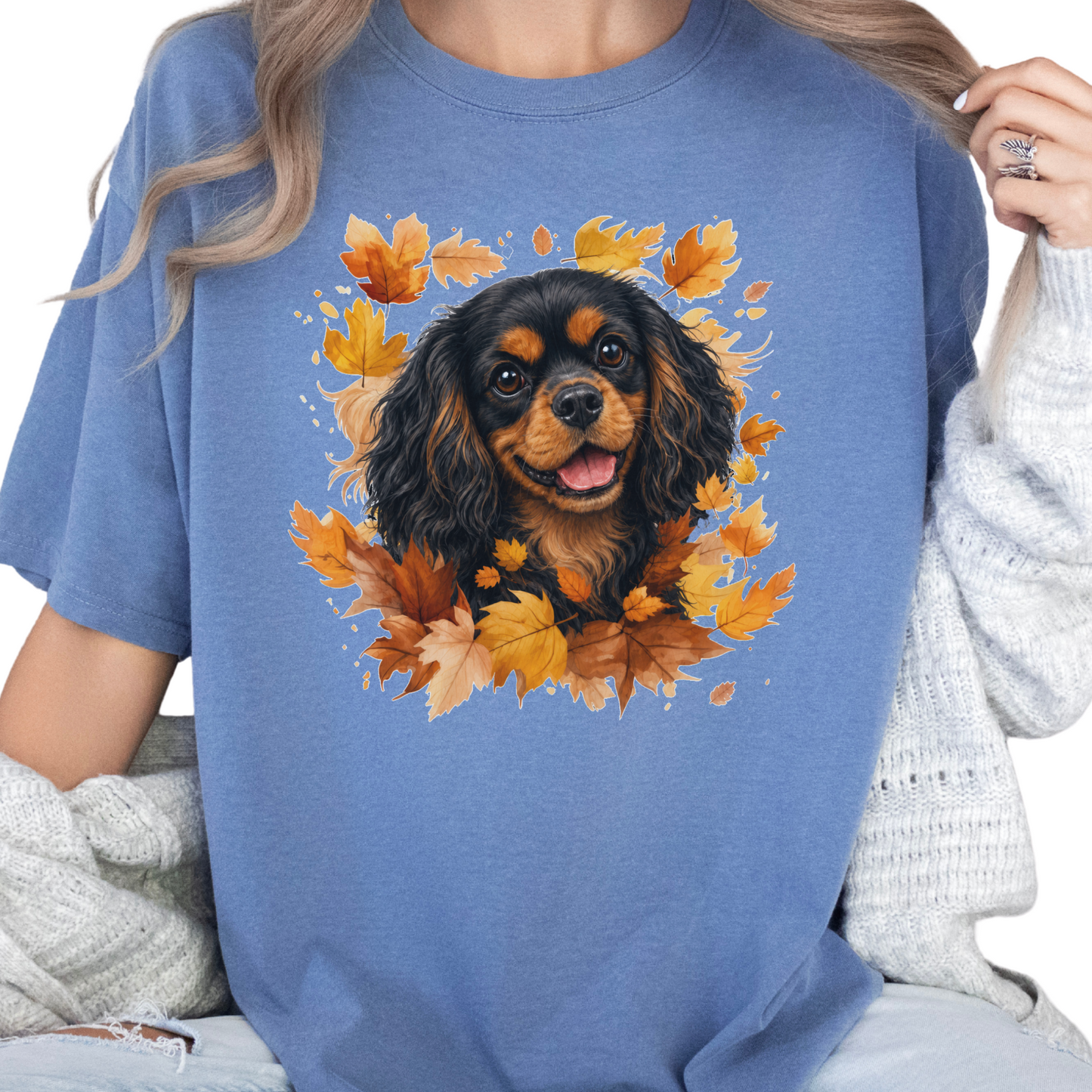 Black and Tan Cavalier Fall Shirt, Autumn Dog Mom Comfort Colors Tee