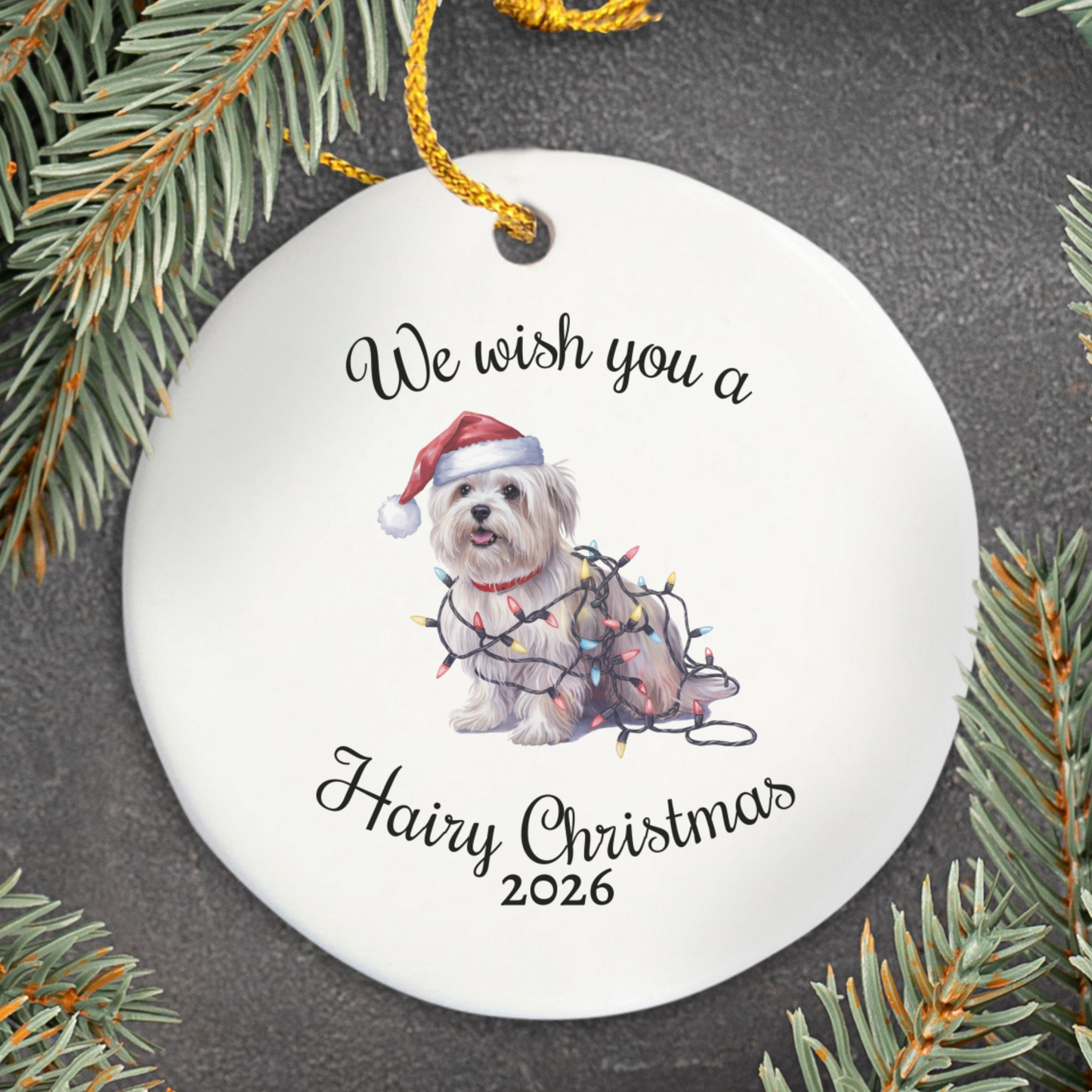 Christmas Maltese Ornament, Christmas Lights Dog Keepsake