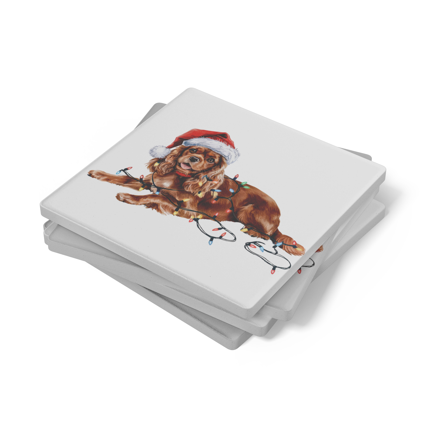 Personalized Ruby Cavalier King Charles Spaniel Christmas Coaster Set