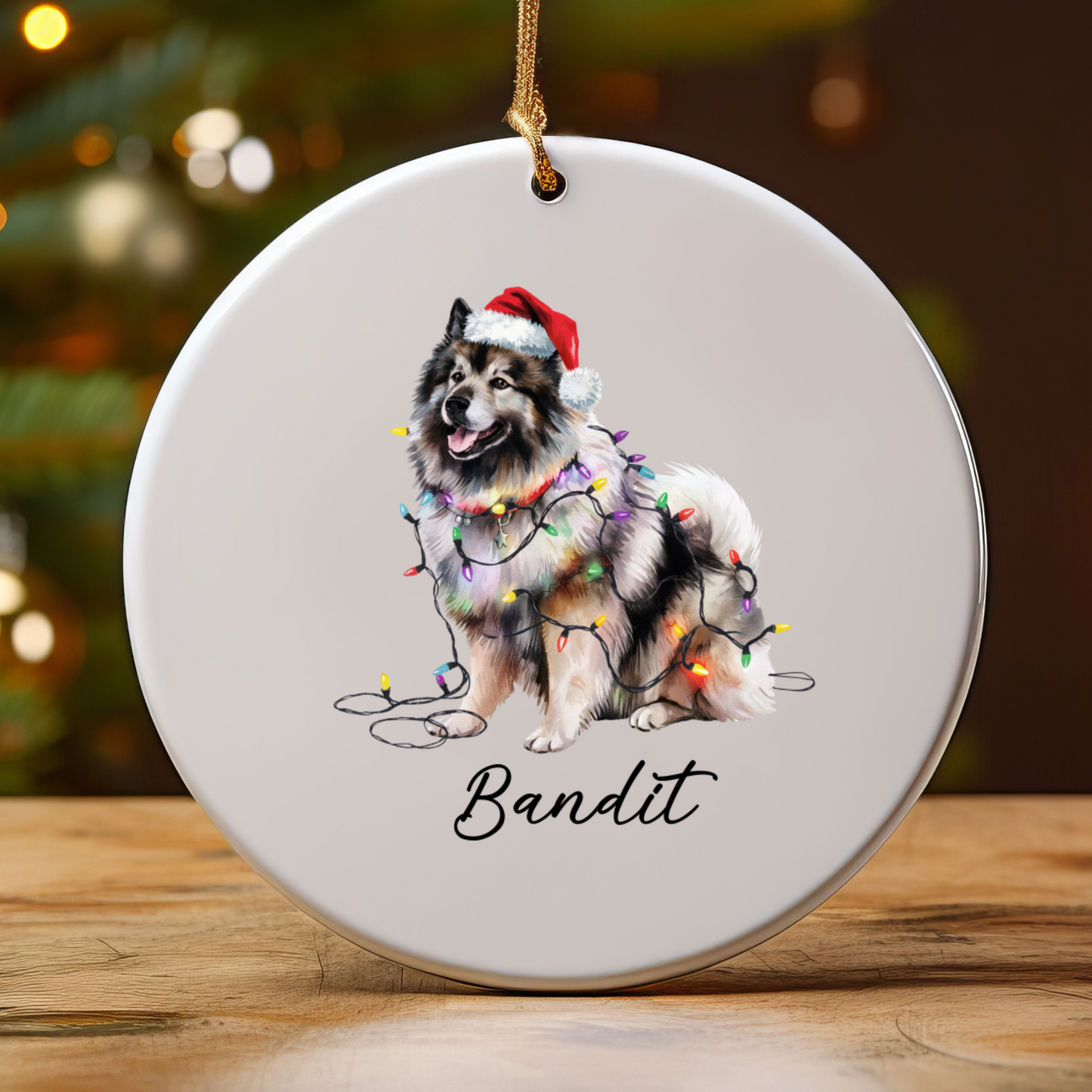 Personalized Keeshond Dog Ornament, Ceramic Christmas Tree Decor, Holiday Pet Keepsake