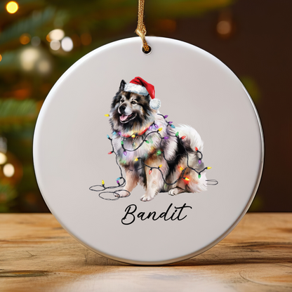 Personalized Keeshond Dog Ornament, Ceramic Christmas Tree Decor, Holiday Pet Keepsake