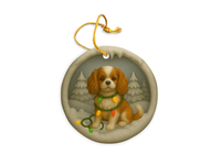 Load image into Gallery viewer, Personalizable Cavalier King Charles Christmas Ornament, Custom Cavie with Holiday Lights Keepsake