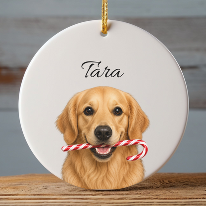 Personalized Golden Retriever Candy Cane Ornament