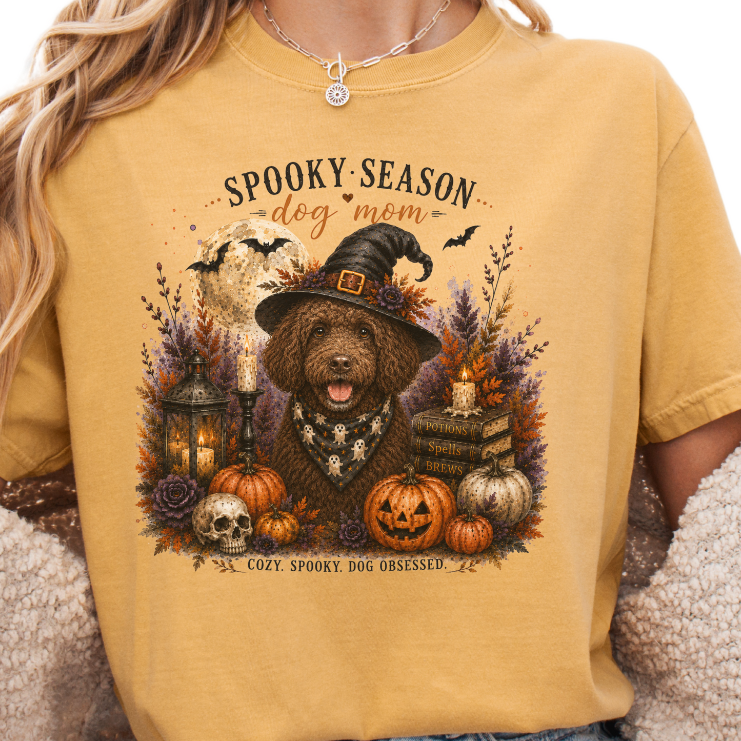Brown Portuguese Water Dog Spooky Season Dog Mom Halloween Shirt