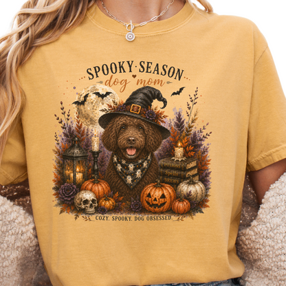 Brown Portuguese Water Dog Spooky Season Dog Mom Halloween Shirt