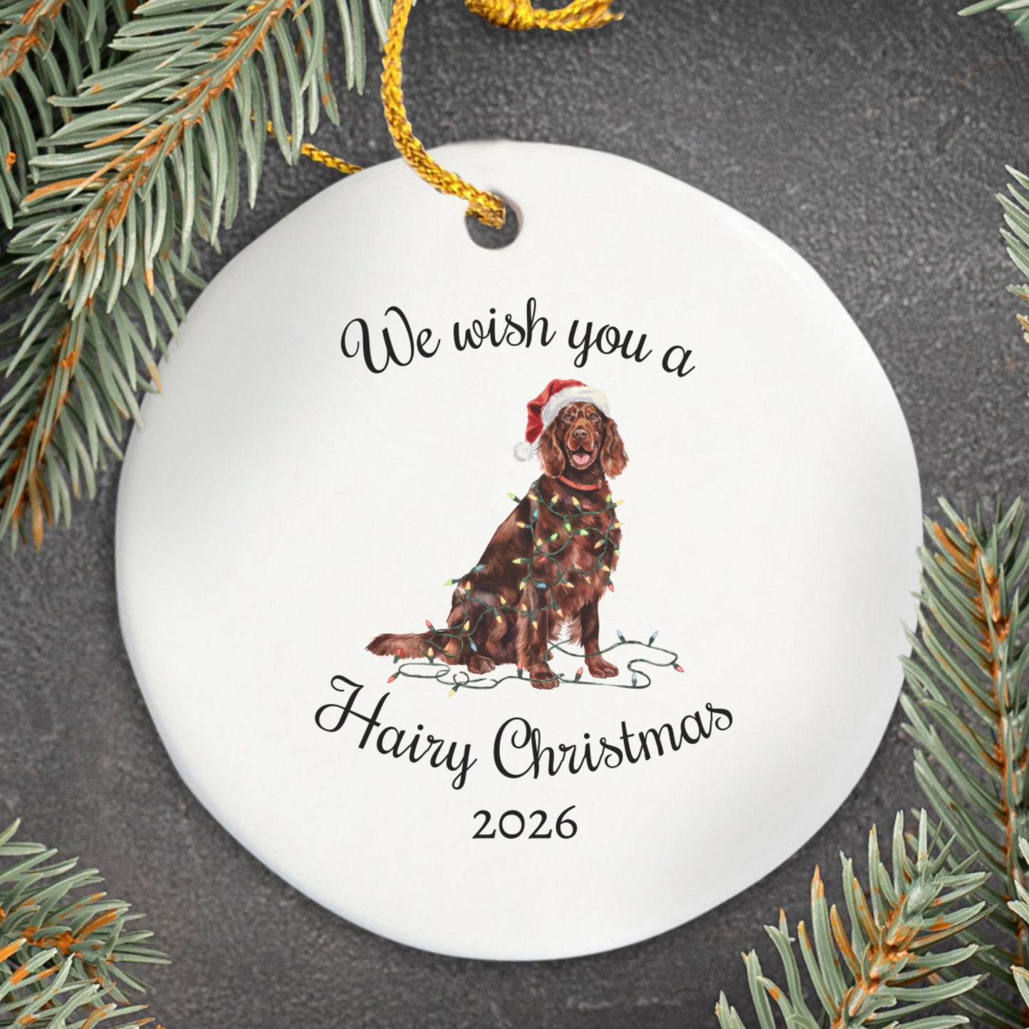 Christmas Irish Setter Ornament, Christmas Lights Dog Keepsake