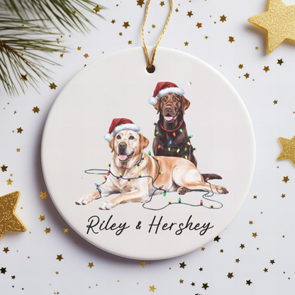 Chocolate and Yellow Labradors Ornament, Personalized Dog Christmas Decor