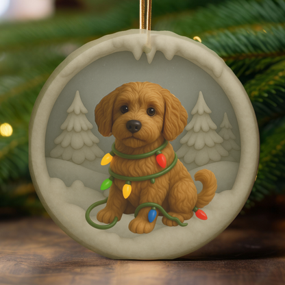 Personalized Labradoodle Christmas Ornament, 3D Clay-Style Dog Keepsake with Lights
