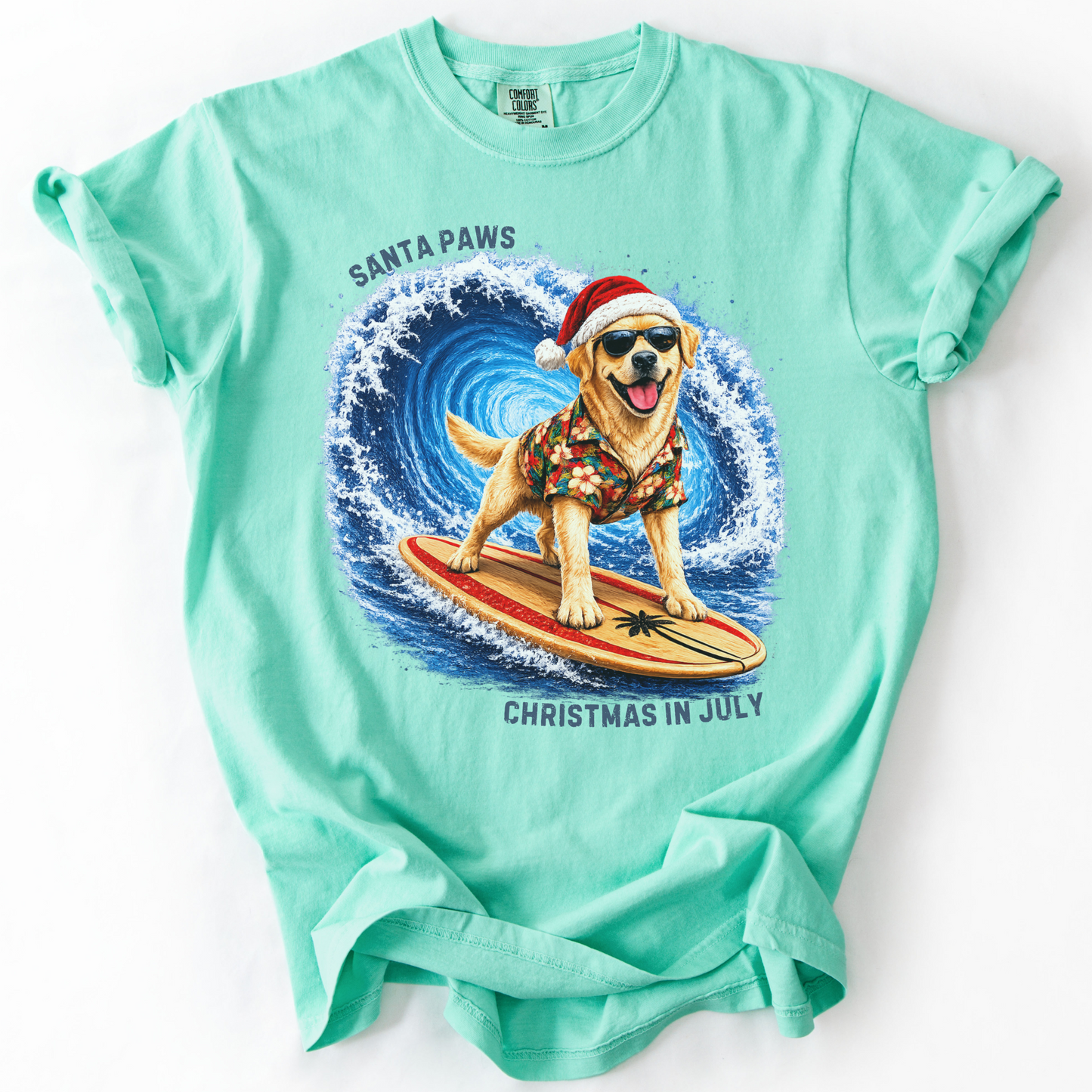 Christmas in July Gift for Yellow Lab Lovers, Santa Paws Beach Shirt