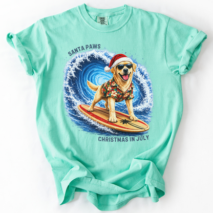 Christmas in July Gift for Yellow Lab Lovers, Santa Paws Beach Shirt
