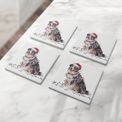 Australian Shepherd Dog Coasters, Absorbent Stone Coaster Set, Christmas Gift for Dog Lovers, Personalized Table Protection, Cork Back