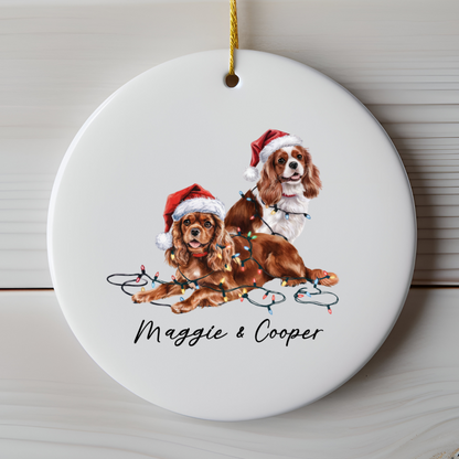 Cavalier King Charles Spaniel Christmas Ornament, Personalized Dog Name Keepsake, Ceramic Pet Lover Gift
