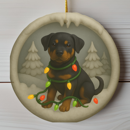 Personalized Rottweiler Christmas Ornament, 3D Clay-Style Dog Keepsake with Lights
