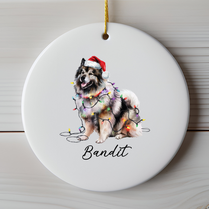 Personalized Keeshond Dog Ornament, Ceramic Christmas Tree Decor, Holiday Pet Keepsake
