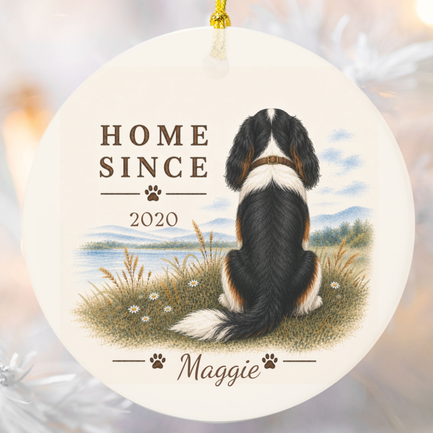 Personalized Tricolor Cavalier Ornament, Double Sided Gotcha Day Gift, Custom Dog Keepsake