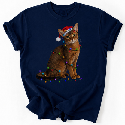 Abyssinian Cat Christmas Lights Shirt, Comfort Colors Holiday Cat Lover Tee