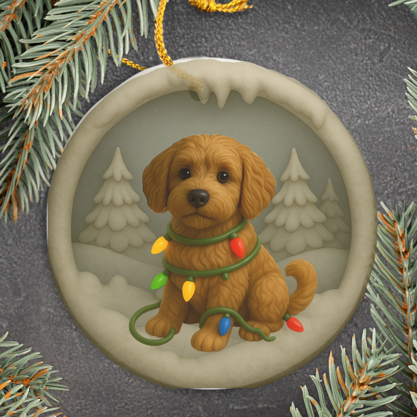 Personalized Labradoodle Christmas Ornament, 3D Clay-Style Dog Keepsake with Lights