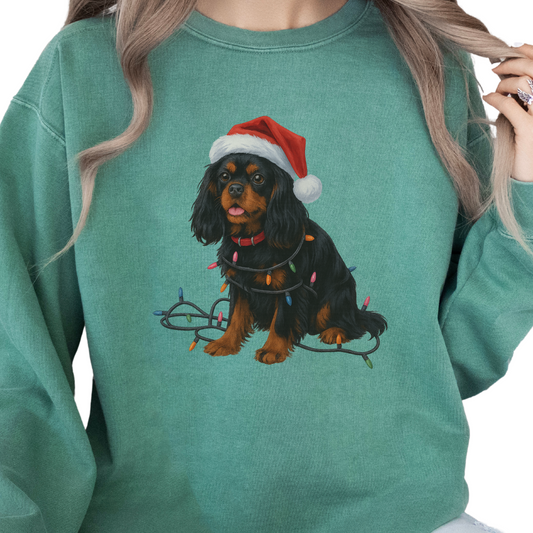 Black and Tan Cavalier King Charles Spaniel Christmas Lights Sweatshirt