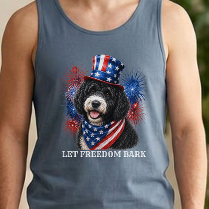 Black Portuguese Water Dog Tank Top, Patriotic Let  Freedom Bark