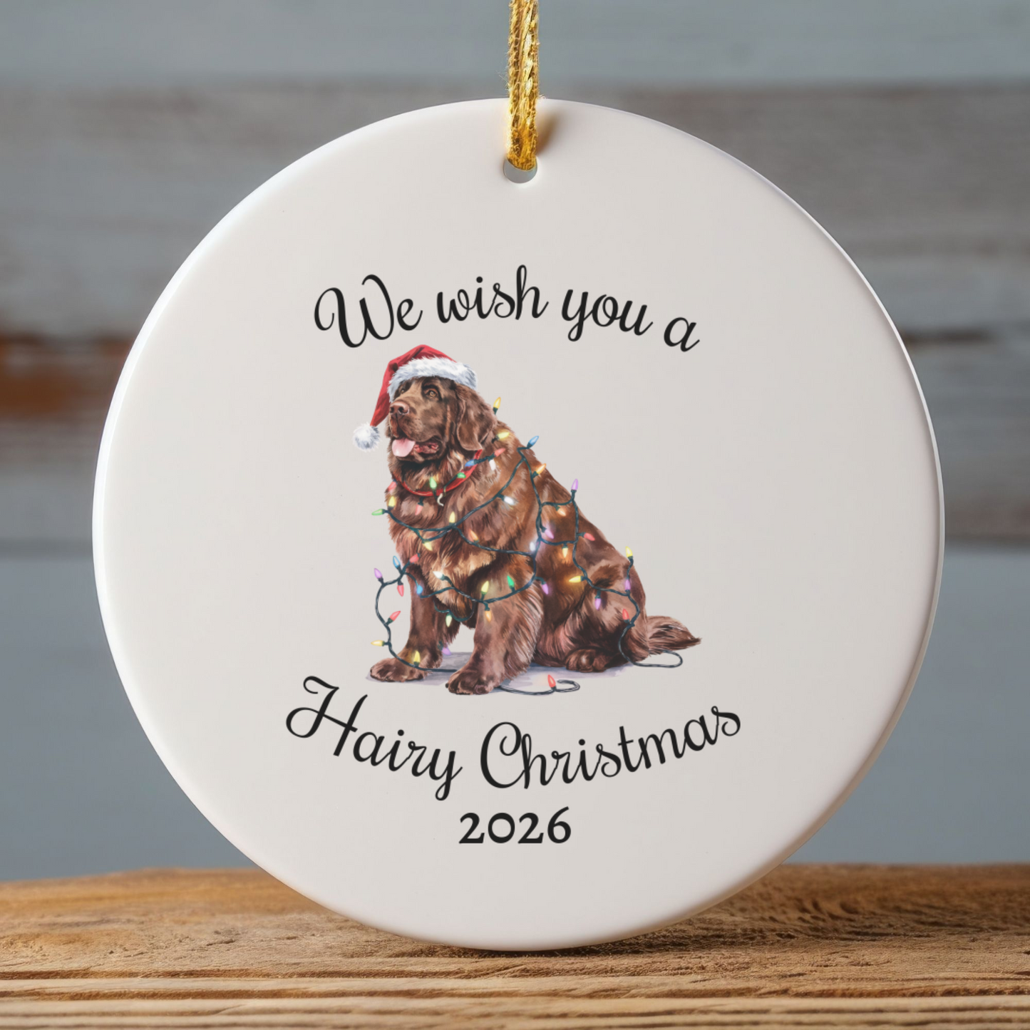 Christmas Brown Newfoundland Ornament, Christmas Lights Dog Keepsake