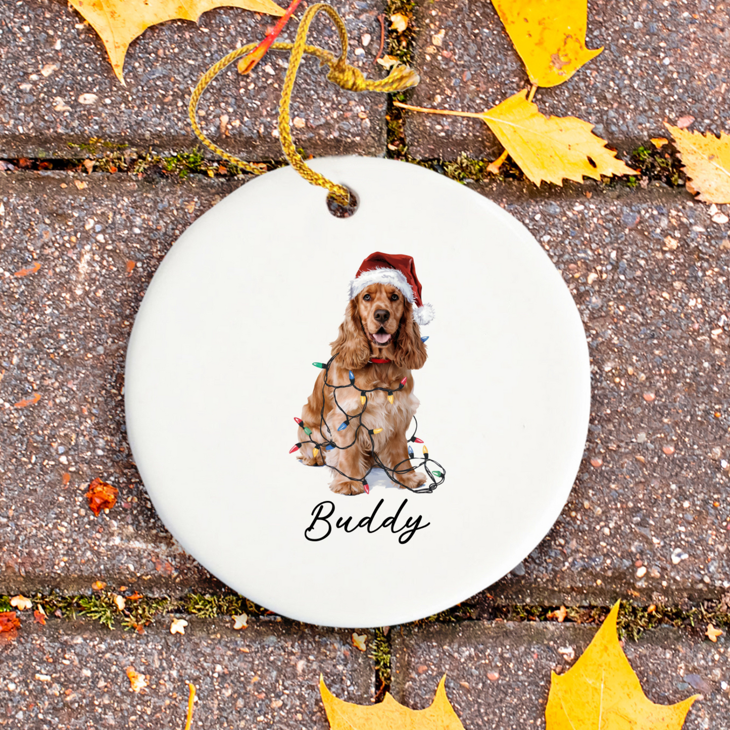 Personalized Cocker Spaniel Christmas Ornament, Custom Dog Ornament, Pet Name Holiday Keepsake