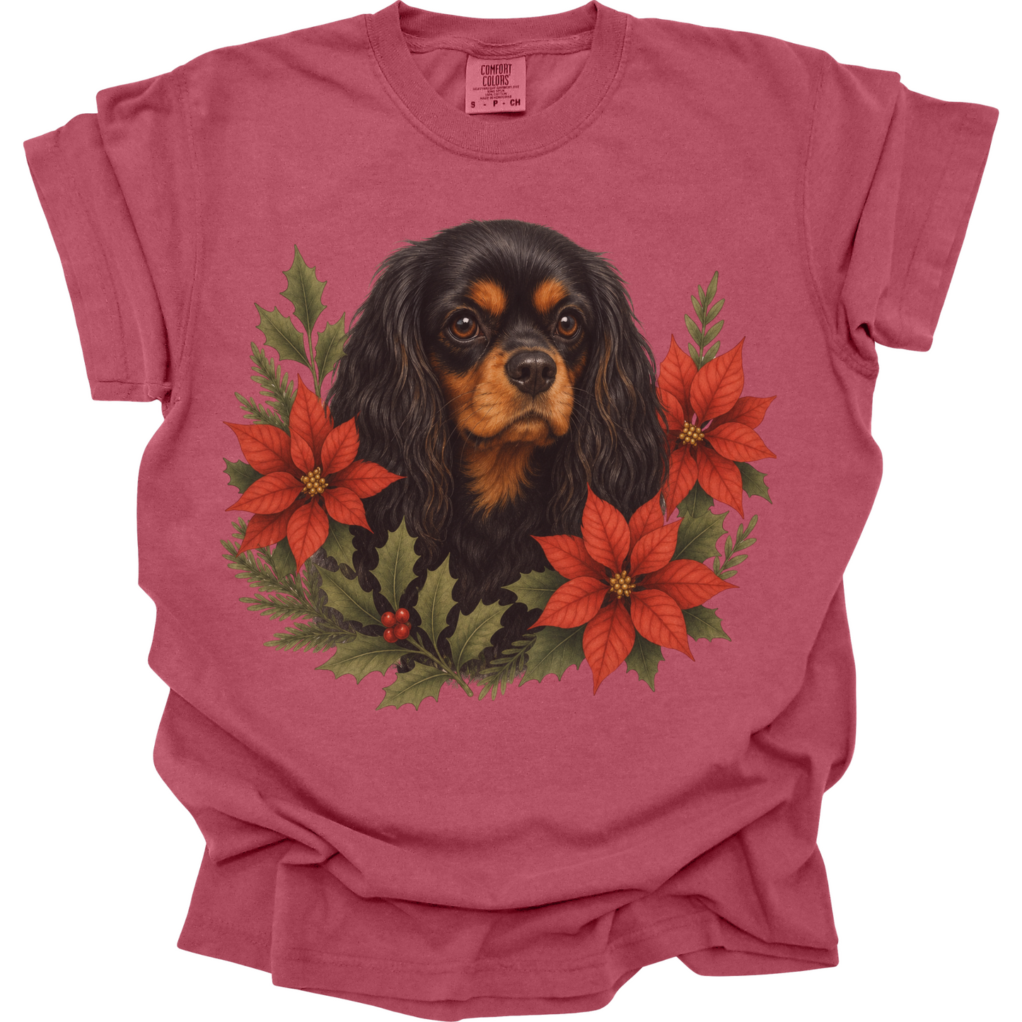 Black and Tan Cavalier Christmas Shirt, Poinsettia Dog Mom Holiday Tee