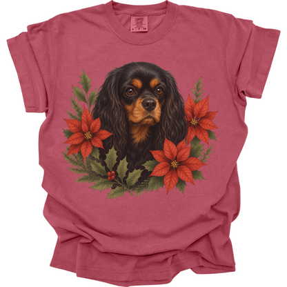 Black and Tan Cavalier Christmas Shirt, Poinsettia Dog Mom Holiday Tee