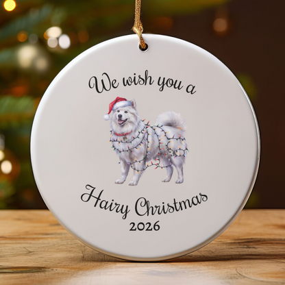 Christmas Samoyed Ornament, Christmas Lights Dog Keepsake