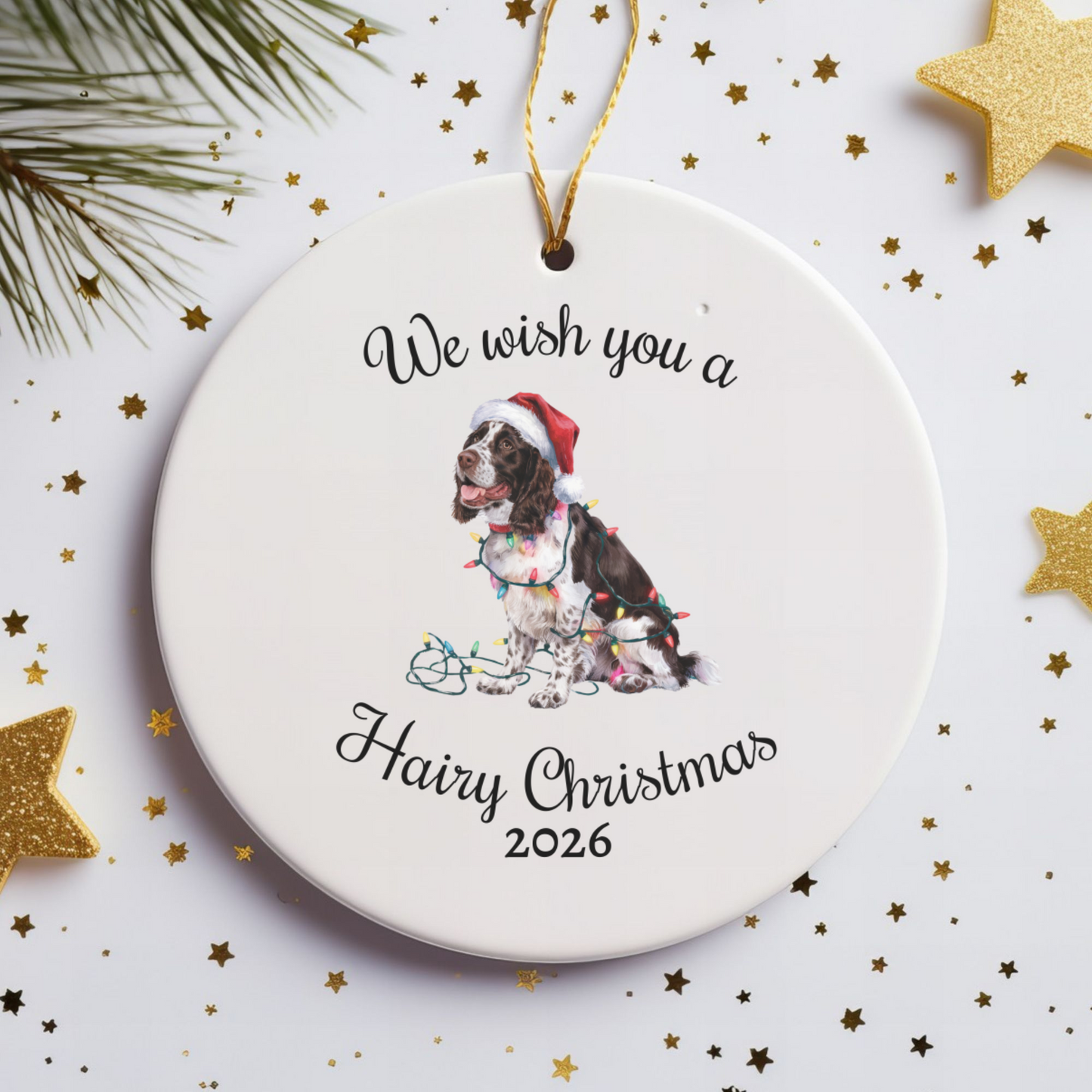Christmas Brown Springer Spaniel Ornament, Christmas Lights Dog Keepsake