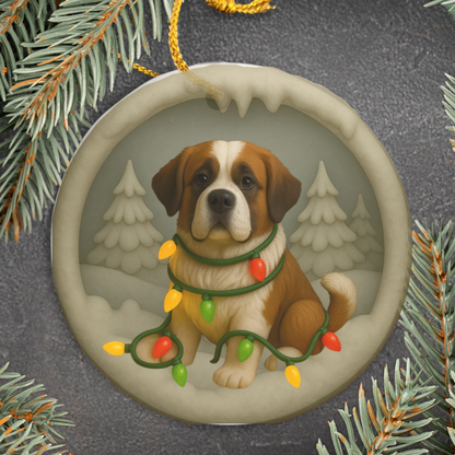 Personalized Saint Bernard Christmas Ornament, 3D Clay-Style Dog Keepsake with Lights
