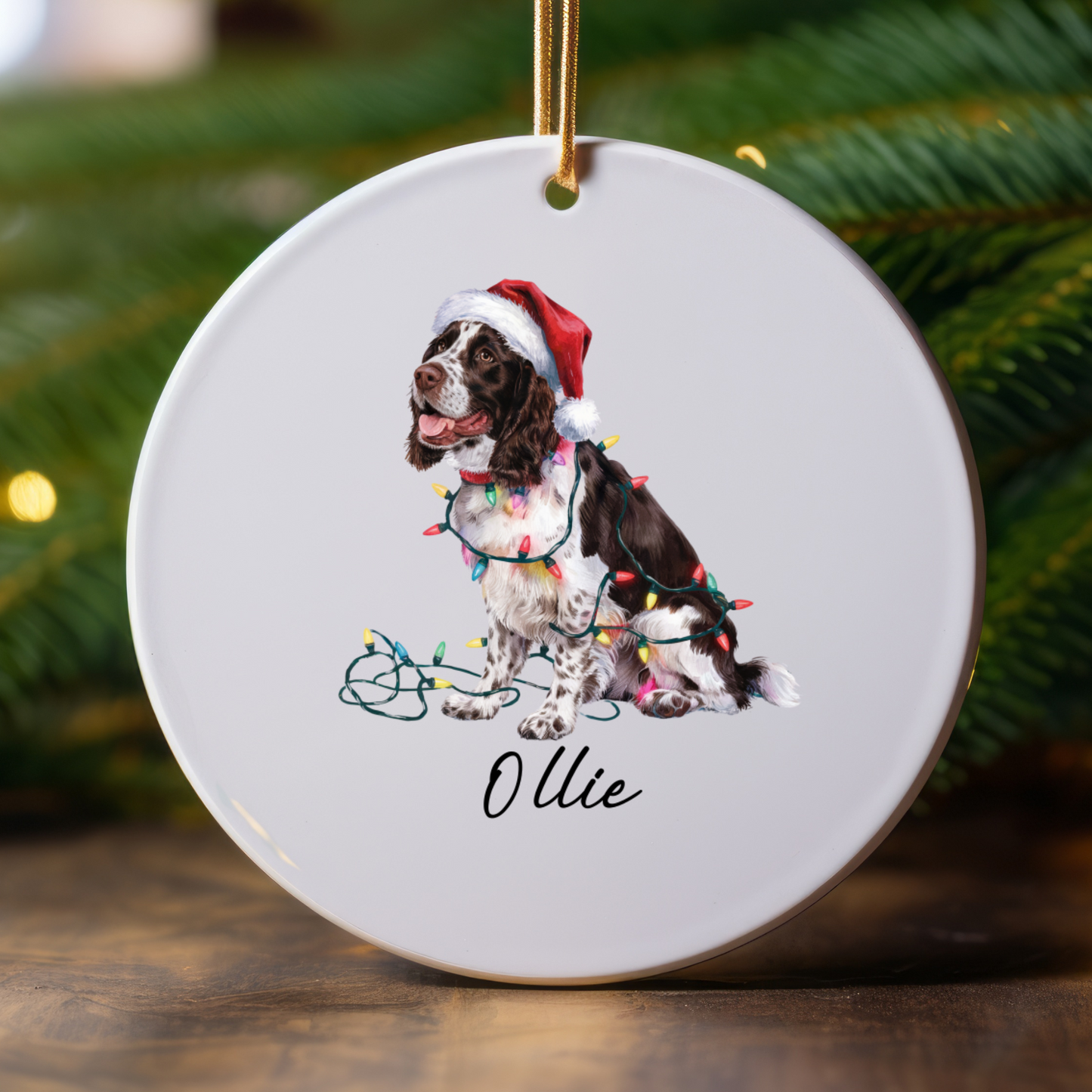 Personalized Brown Springer Spaniel Ornament, Christmas Dog Ornament