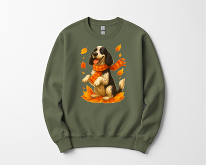 Springer Spaniel Fall Sweatshirt, Cozy Autumn Dog Shirt, Black Dog Lover Gift, Cute Dog Autumn Apparel, Seasonal Puppy Outfit