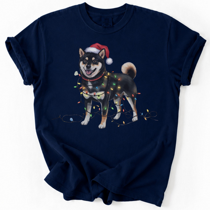 Black Shiba Inu Christmas Lights Shirt, Festive Holiday Tee for Shiba Lovers