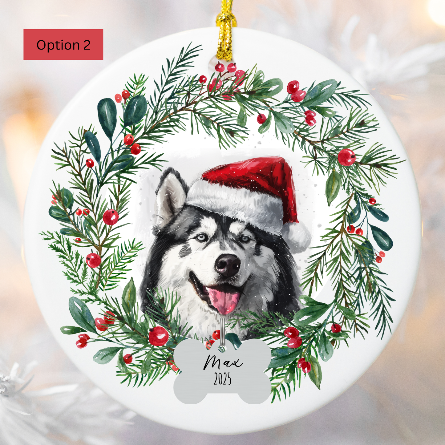 Personalized Alaskan Malamute Christmas Ornament, Custom Dog Name Ornament, Malamute Gift for Dog Lovers