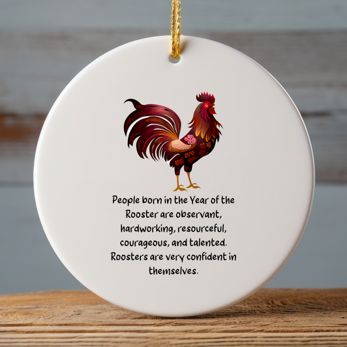 Chinese Zodiac Rooster Ornament, Year of the Rooster Horoscope Gift for Lunar New Year