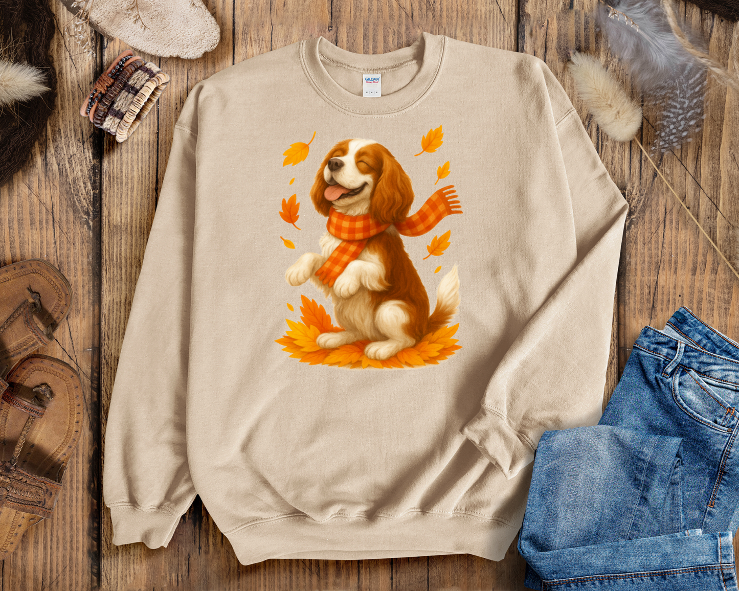 Cavalier King Charles Autumn Shirt, Cozy Spaniel Sweatshirt, Fall Dog Lover Apparel, Cavalier Leaves Gift, Cute Dog Clothing