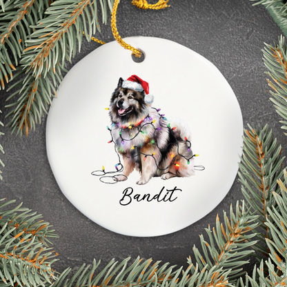 Personalized Keeshond Dog Ornament, Ceramic Christmas Tree Decor, Holiday Pet Keepsake