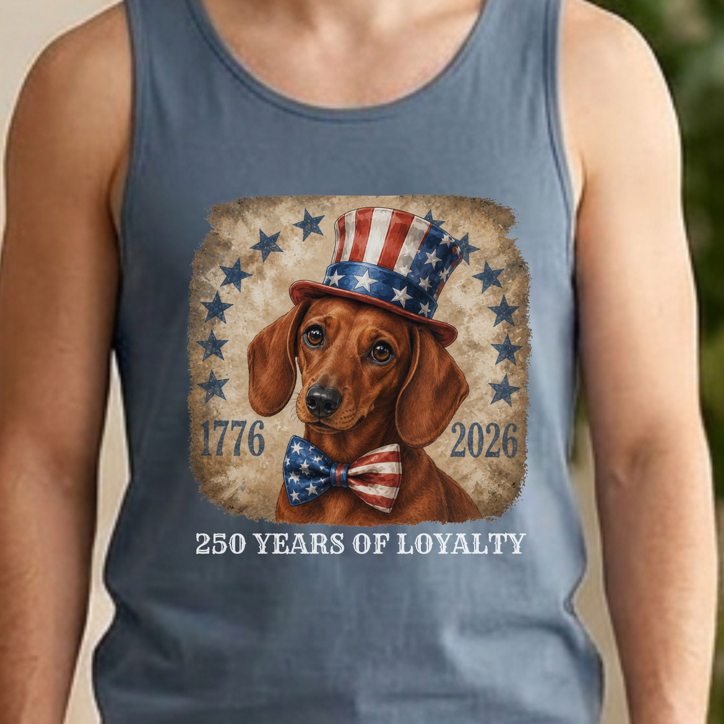 Red Dachshund Patriotic Tank Top, 250 Years of Loyalty