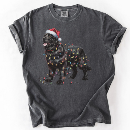 Black Newfoundland Christmas Lights Shirt, Cozy Holiday Tee for Gentle Giant Lovers