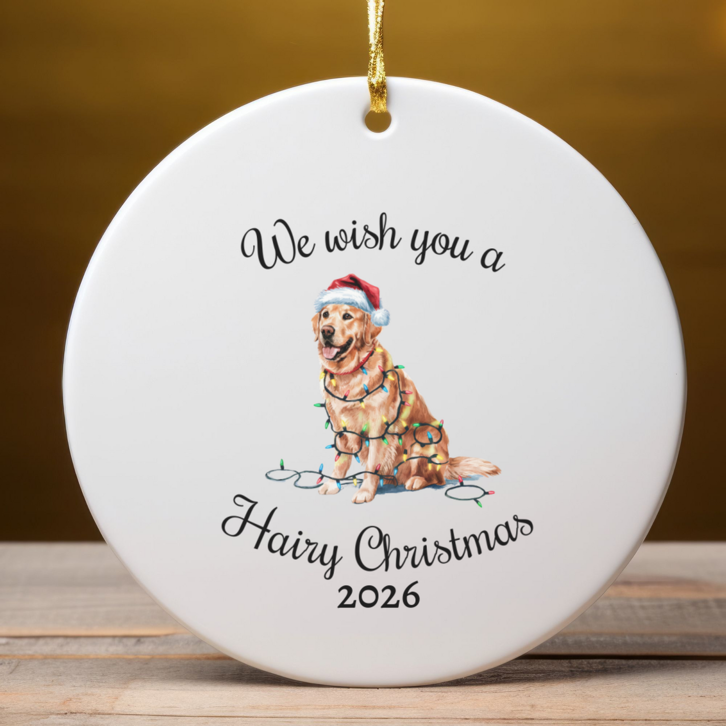 Christmas Golden Retriever Ornament, Christmas Lights Dog Keepsake